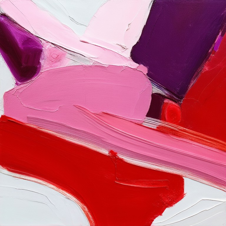 An abstract painting in red, pink, and white generated by AI