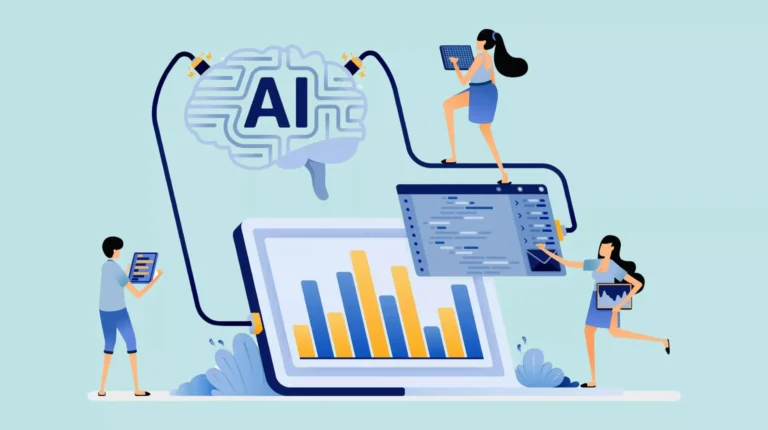Illustration of a small business person contemplating the use of AI